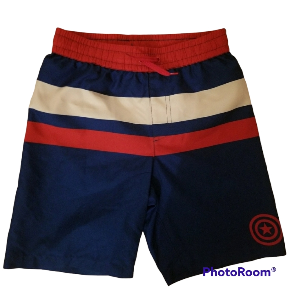 MARVEL RED WHITE AND BLUE CAPTAIN AMERICA SWIM TRUNKS
